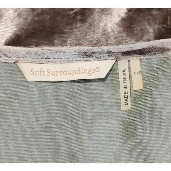 Soft Surroundings Floral Embroidered Velvet V-Neck Shift Dress Gray Womens PXS - Picture 4 of 9